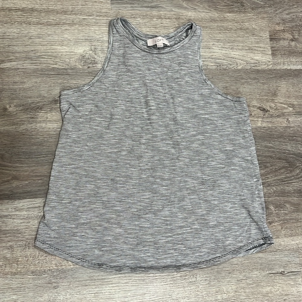 LOFT Classic High Neck Tank Top Size Small Heathered Stripes Women’s Size Small